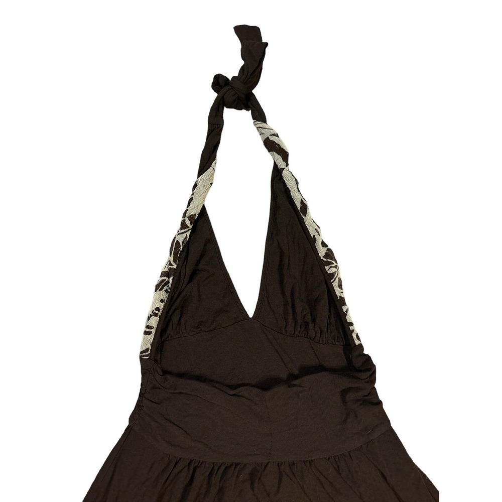 Alice + Olivia Brown Silk Halter Top Metallic Print Empire Waist 61-998-183 M‎ - Picture 5 of 6